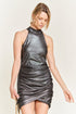 FOGGY FOIL OVERLAP SHIRRED DRESS BLACK/SILVER S by Jade By Jane | Fleurcouture
