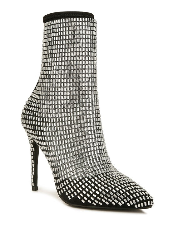Fortunate Rhinestones Embellished Mesh Boots Black 6 by Rag Company | Fleurcouture