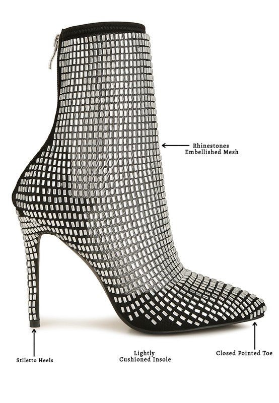 Fortunate Rhinestones Embellished Mesh Boots by Rag Company | Fleurcouture