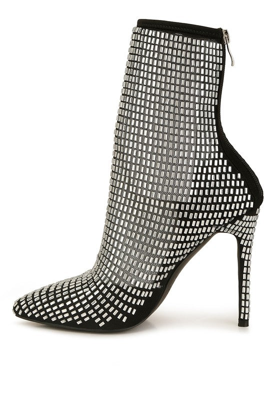 Fortunate Rhinestones Embellished Mesh Boots by Rag Company | Fleurcouture