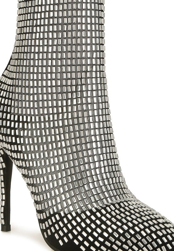 Fortunate Rhinestones Embellished Mesh Boots by Rag Company | Fleurcouture