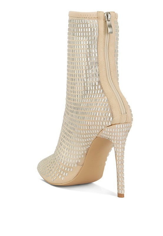 Fortunate Rhinestones Embellished Mesh Boots by Rag Company | Fleurcouture