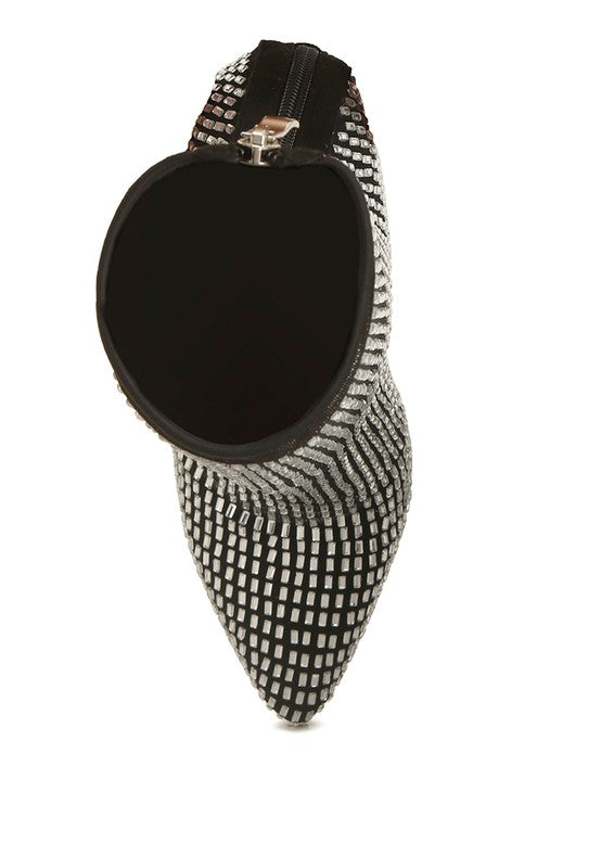 Fortunate Rhinestones Embellished Mesh Boots by Rag Company | Fleurcouture