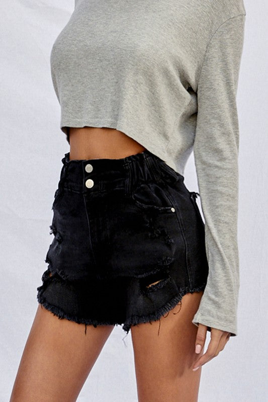 Frayed Black Shorts BLACK by Denim Lab USA | Fleurcouture