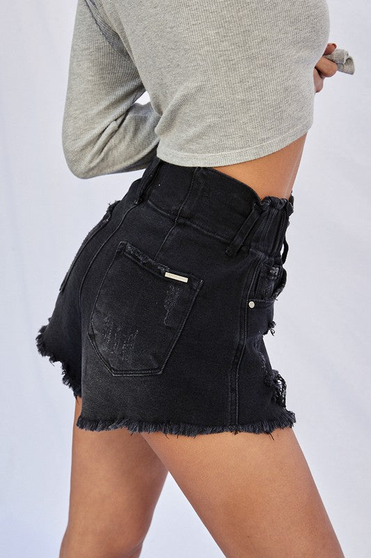 Frayed Black Shorts BLACK by Denim Lab USA | Fleurcouture