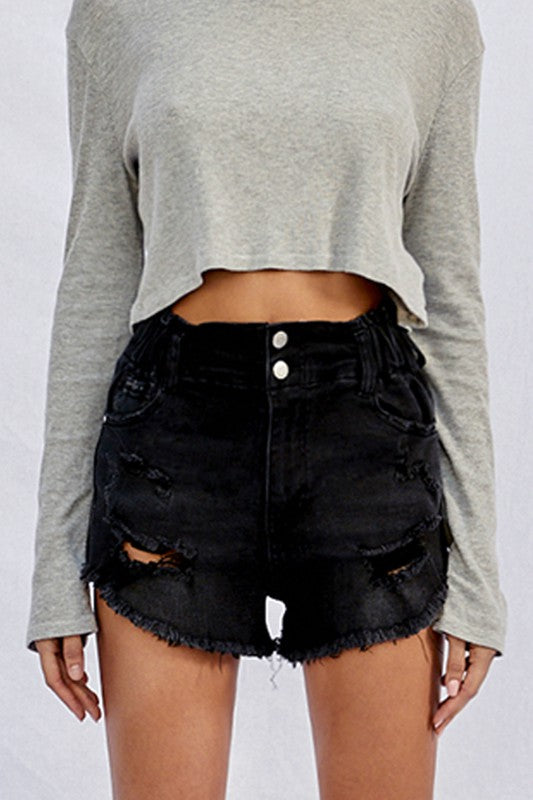 Frayed Black Shorts BLACK XS by Denim Lab USA | Fleurcouture