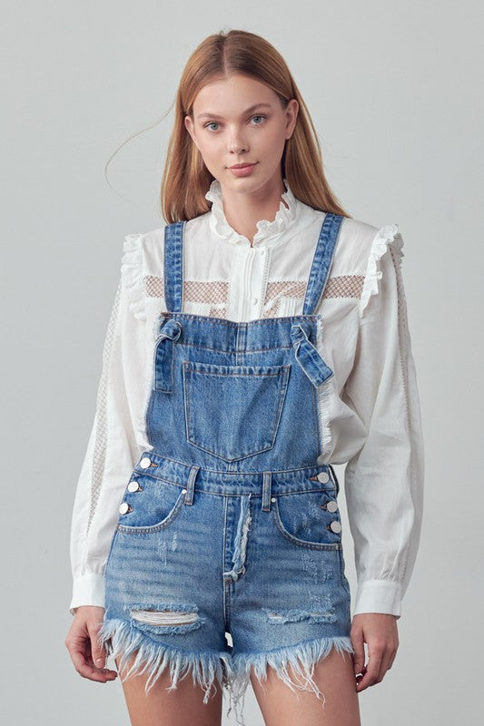 Frayed Overall Romper MEDIUM by Denim Lab USA | Fleurcouture