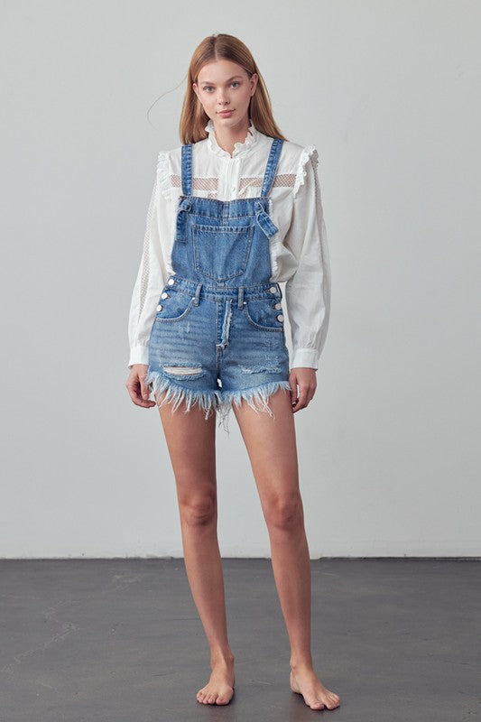 Frayed Overall Romper MEDIUM by Denim Lab USA | Fleurcouture