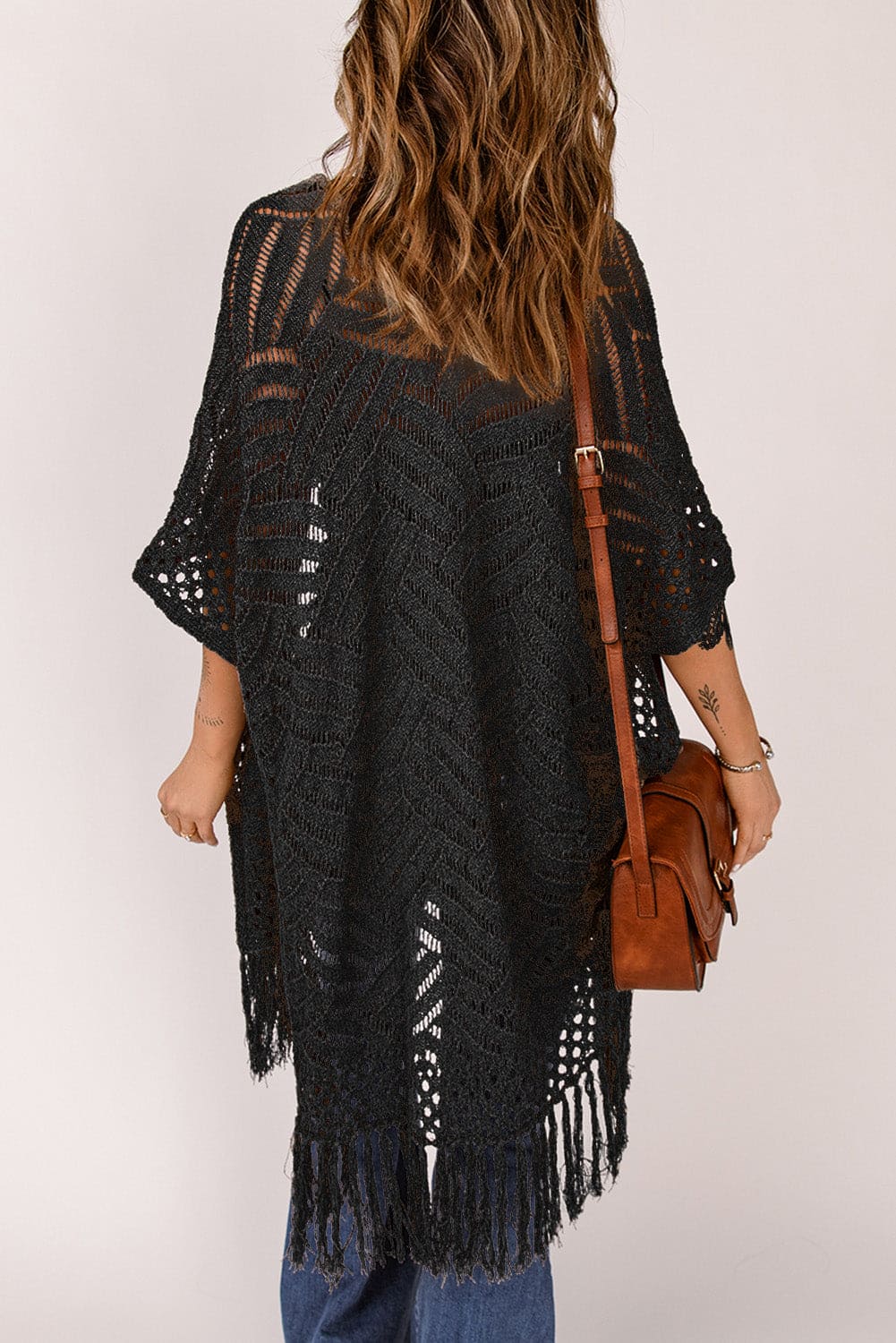 Fringe Hem Slit Open Front Cardigan One Size Cardigans by Trendsi | Fleurcouture