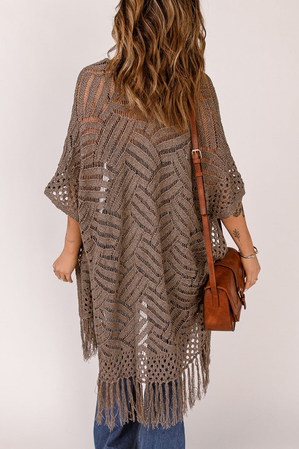 Fringe Hem Slit Open Front Cardigan One Size Cardigans by Trendsi | Fleurcouture
