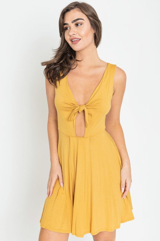 Front Knot Mini Dress Yellow by EG fashion | Fleurcouture