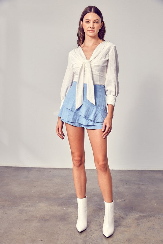 Front Tie Long Sleeve Top WHITE by Do + Be Collection | Fleurcouture