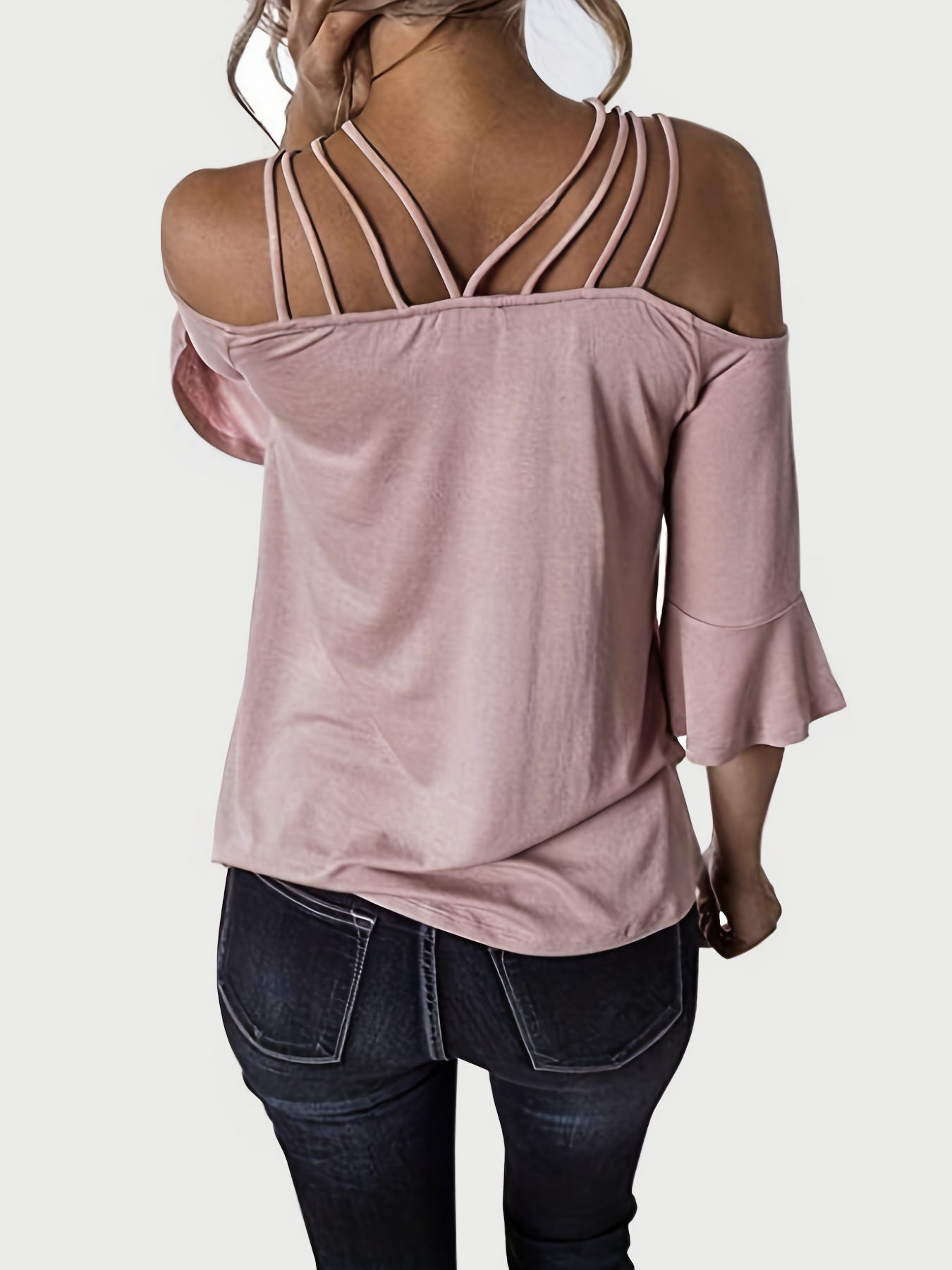 Full Size Cold Shoulder Three-Quarter Sleeve Blouse Women&