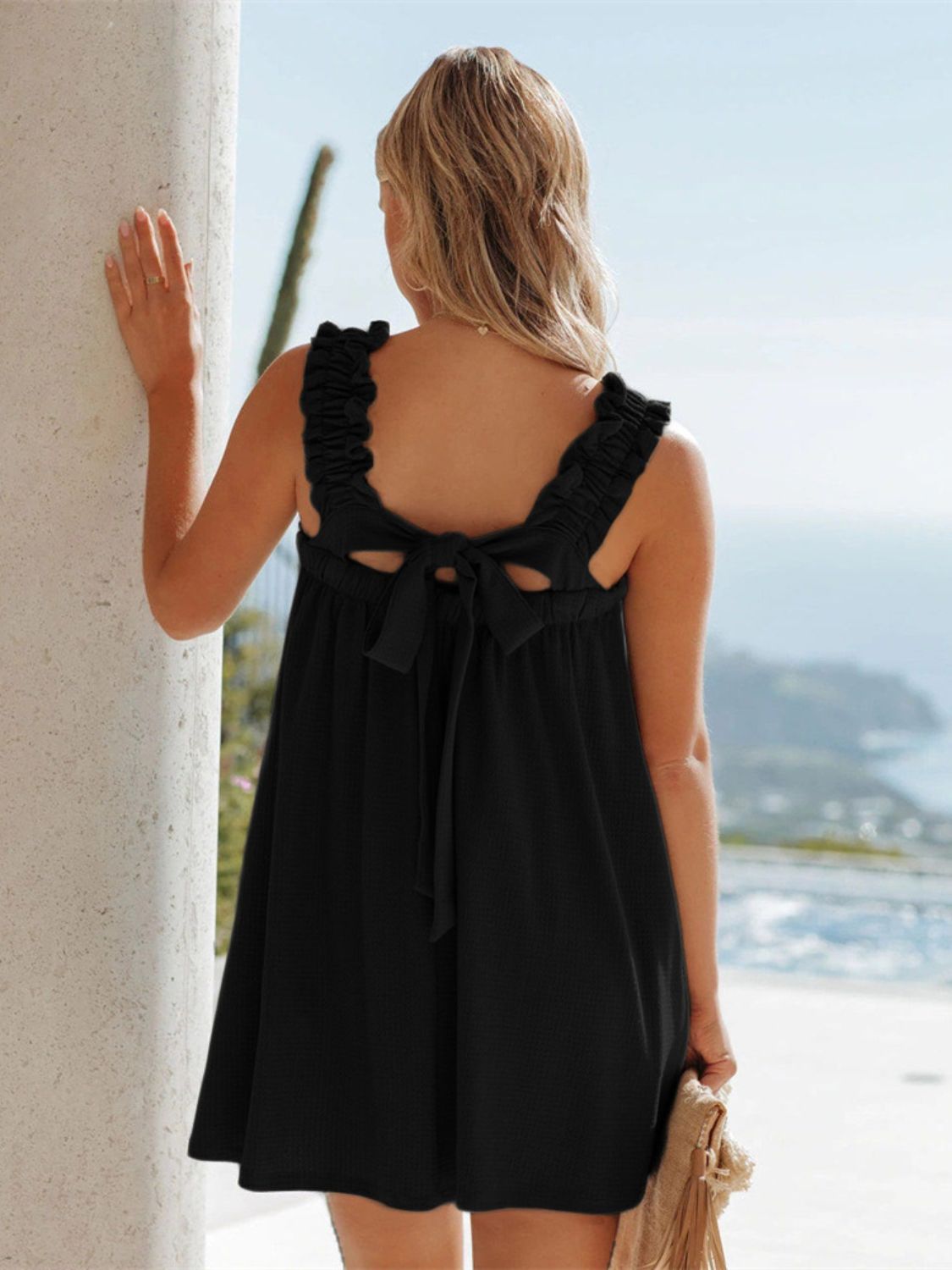 Full Size Frill Pocketed Square Neck Wide Strap Dress Women&
