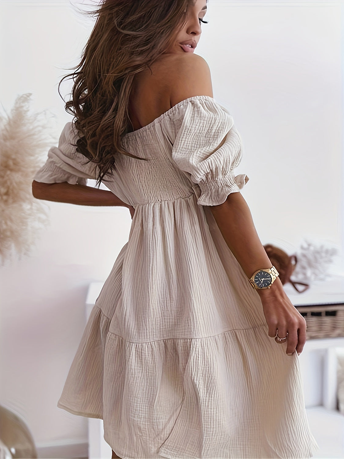 Full Size Ruffled Off-Shoulder Short Sleeve Dress Dresses by Trendsi | Fleurcouture