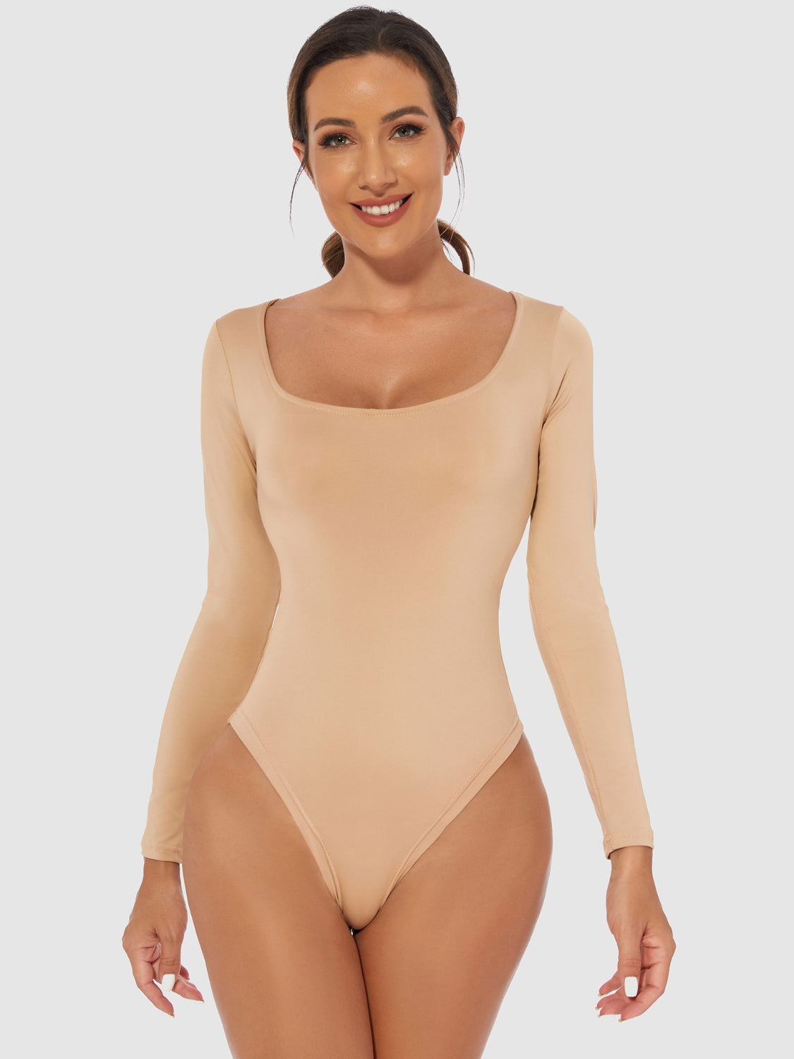 Full Size Scoop Neck Long Sleeve Bodysuit Bodysuits by Trendsi | Fleurcouture