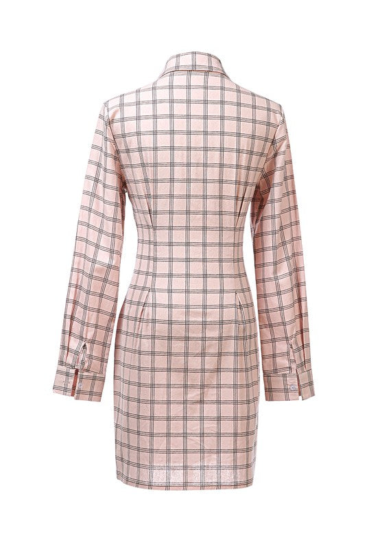 Full Sleeve Chequered Shirt Dress Pink by Rag Company | Fleurcouture