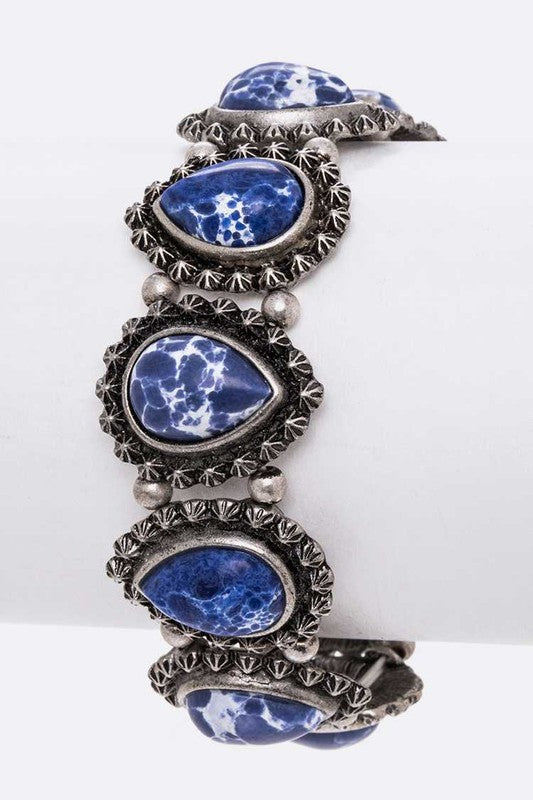 Genuine Stone Stretch Bracelet SILVER/BLUE O/S by LA Jewelry Plaza | Fleurcouture