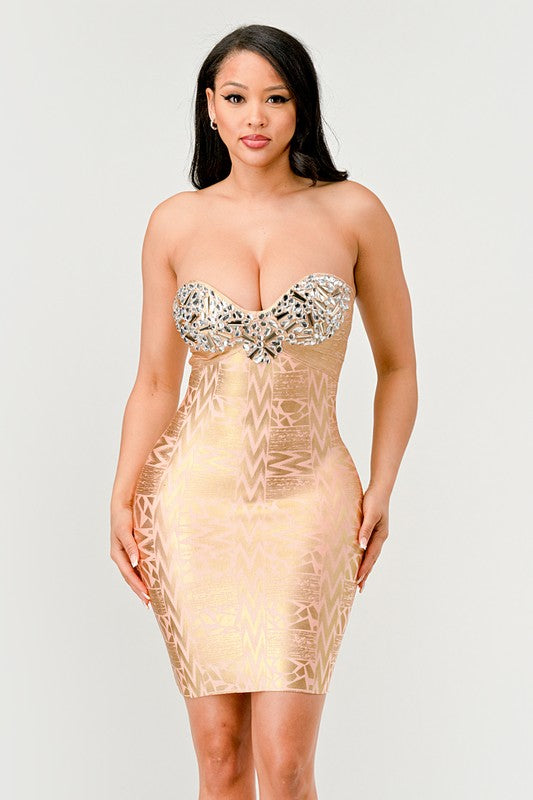 Gilded Glamour Strapless Dress by Athina | Fleurcouture