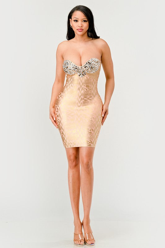 Gilded Glamour Strapless Dress by Athina | Fleurcouture