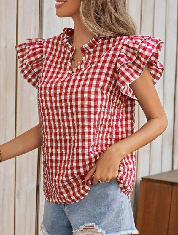 Gingham blouse Red S by Miss Sparkling | Fleurcouture