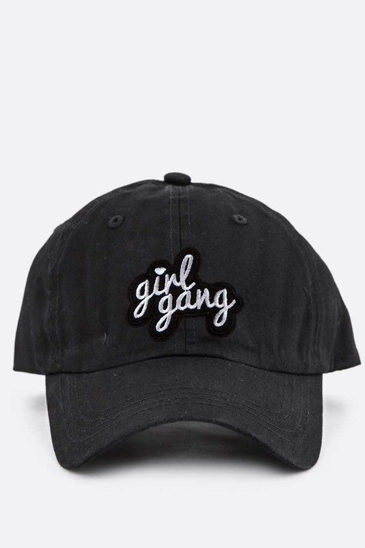 Girl Gang Embroidery Cotton Cap Black O/S by Artini Accessories | Fleurcouture
