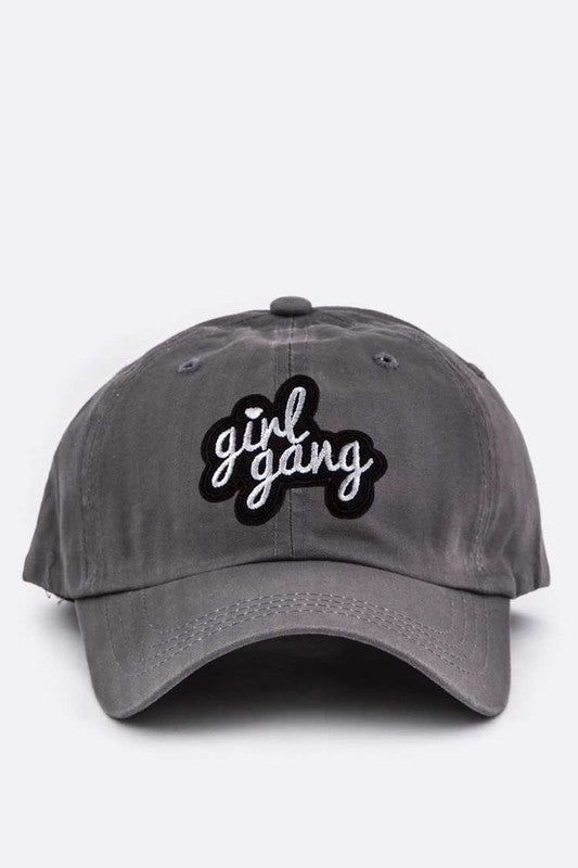Girl Gang Embroidery Cotton Cap Grey O/S by Artini Accessories | Fleurcouture