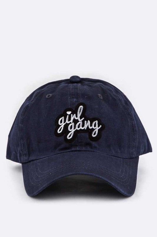 Girl Gang Embroidery Cotton Cap Navy Blue O/S by Artini Accessories | Fleurcouture