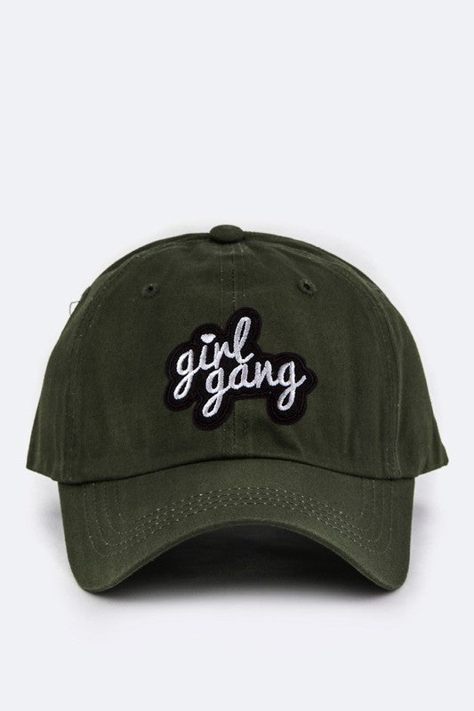 Girl Gang Embroidery Cotton Cap OLIVE O/S by Artini Accessories | Fleurcouture