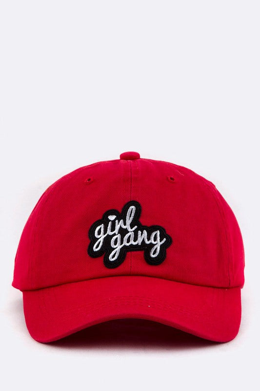 Girl Gang Embroidery Cotton Cap Red O/S by Artini Accessories | Fleurcouture