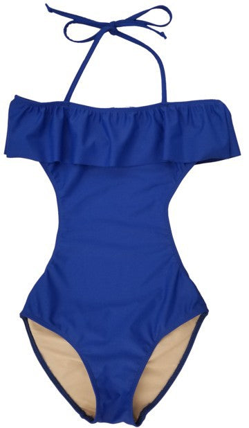 GIRLS ONE PIECE RUFFLE BATHING SUIT Royal Blue S by Cheryl Creations | Fleurcouture