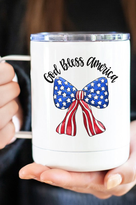 God Bless America Bow Stainless Steel Cup White OS by Cali Boutique | Fleurcouture