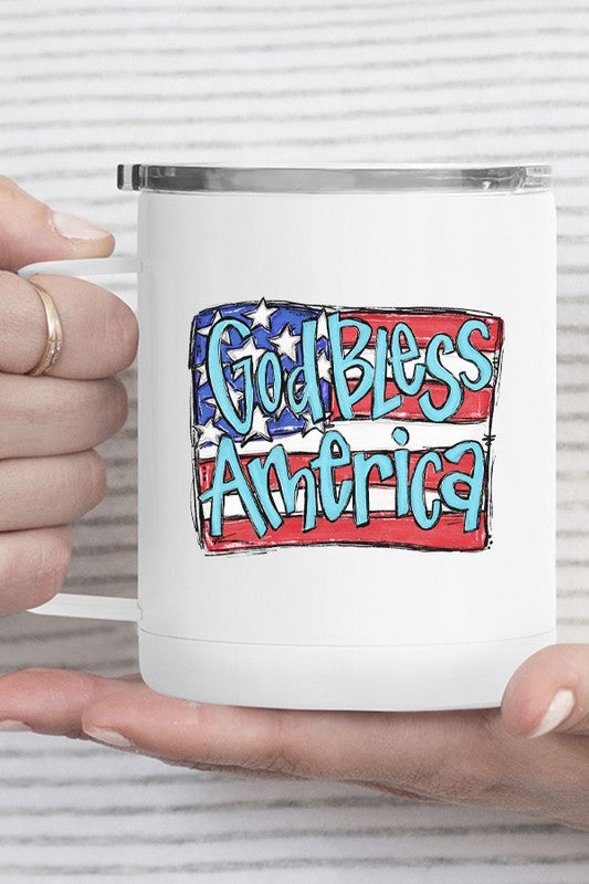 God Bless America Flag Block Stainless Steel Cup White oS by Cali Boutique | Fleurcouture