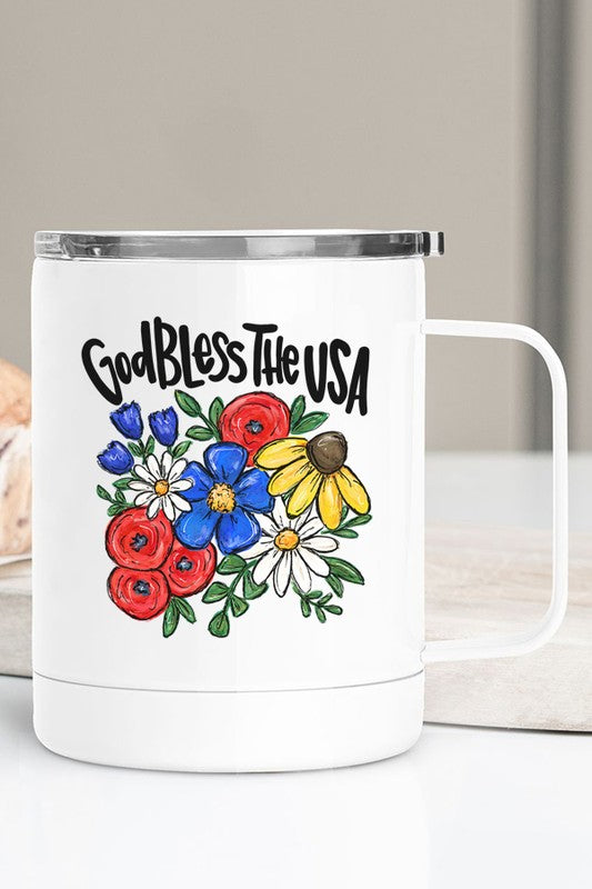 God Bless USA Floral Stainless Steel Cup White OS by Cali Boutique | Fleurcouture