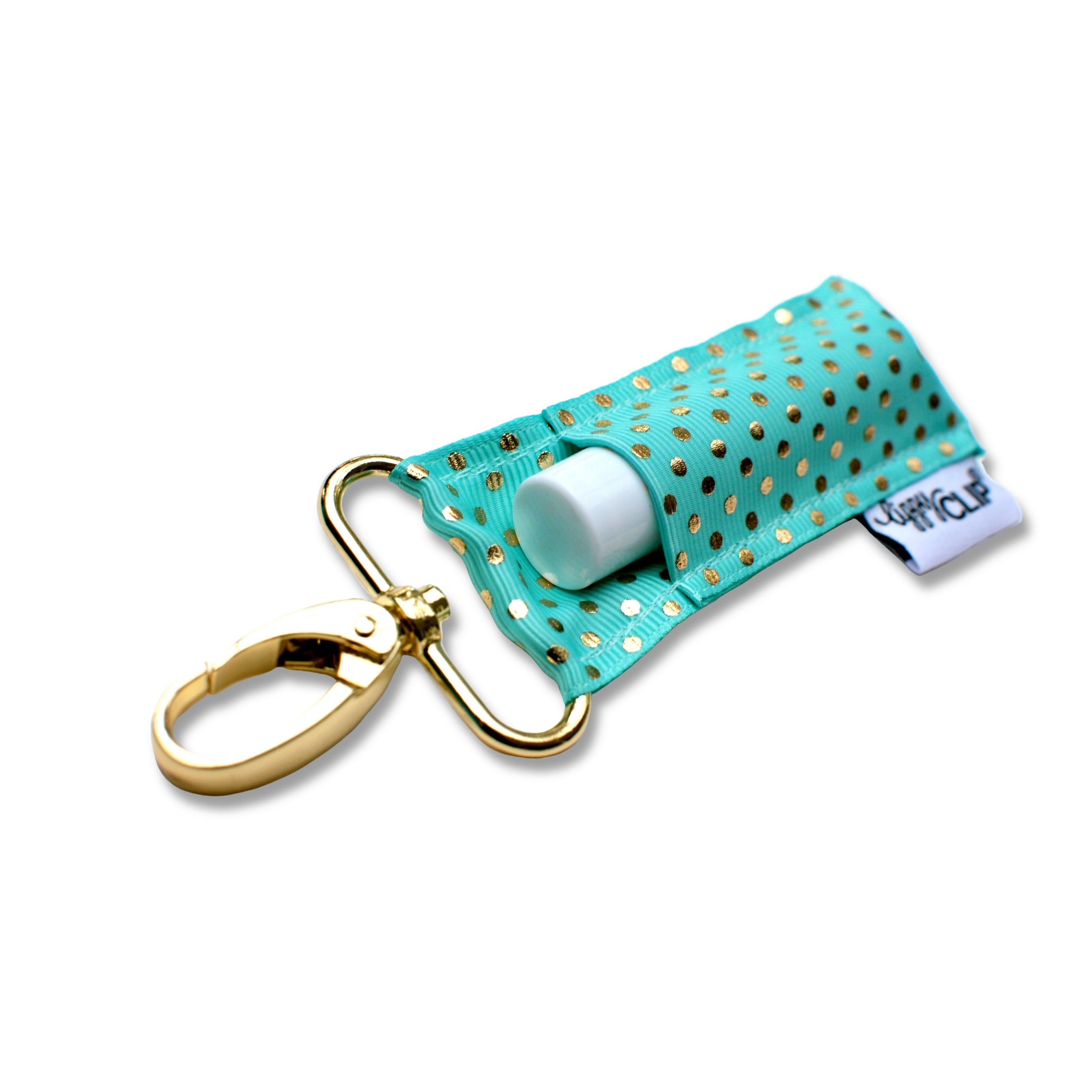 Gold Dots on Aqua LippyClip® Lip Balm Holder Retail by LippyClip® | Fleurcouture