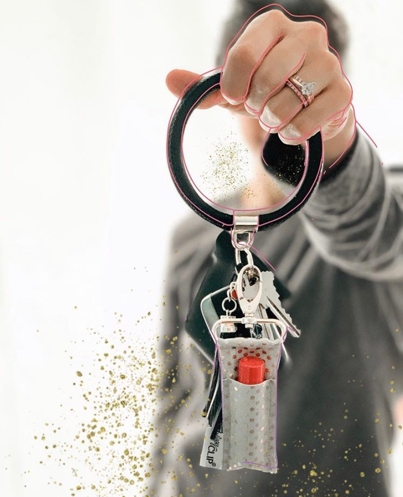 Gold Dots on Grey LippyClip® Lip Balm Holder Retail by LippyClip® | Fleurcouture