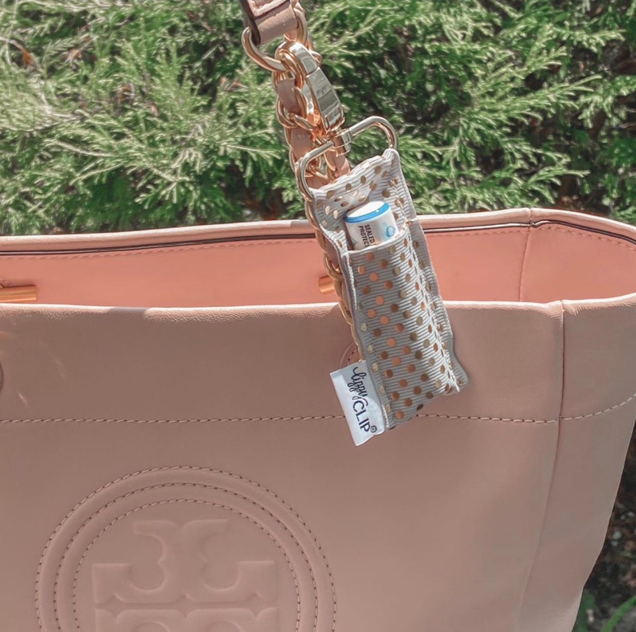 Gold Dots on Grey LippyClip® Lip Balm Holder Retail by LippyClip® | Fleurcouture