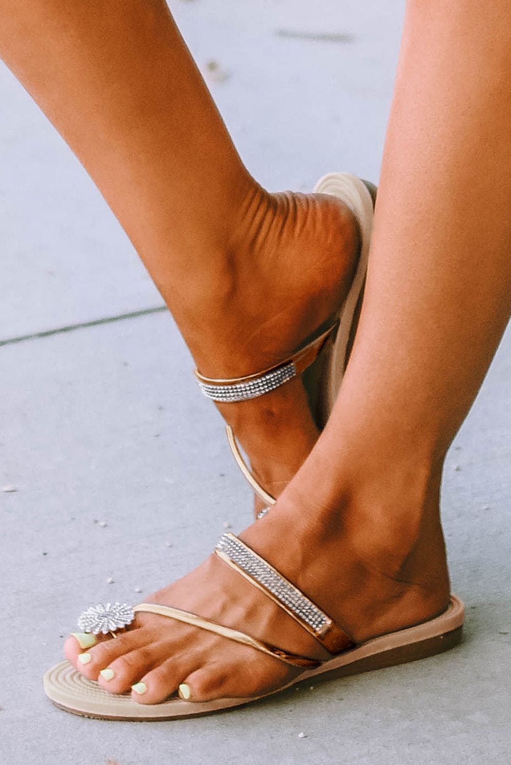 Gold Rhinestone Toe Ring Flat Sandals Gold Shoes & Bags by Fleurcouture | Fleurcouture