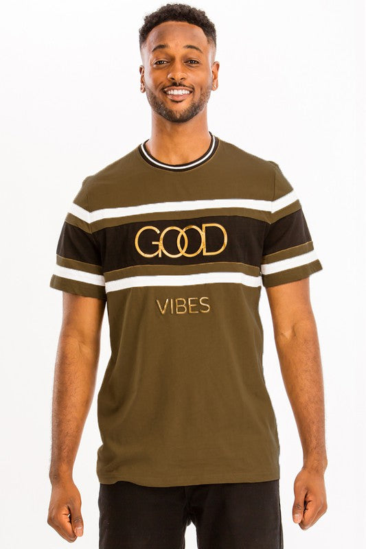 Good Vibes 3D Design Print Gold Foil OLIVE S by WEIV | Fleurcouture