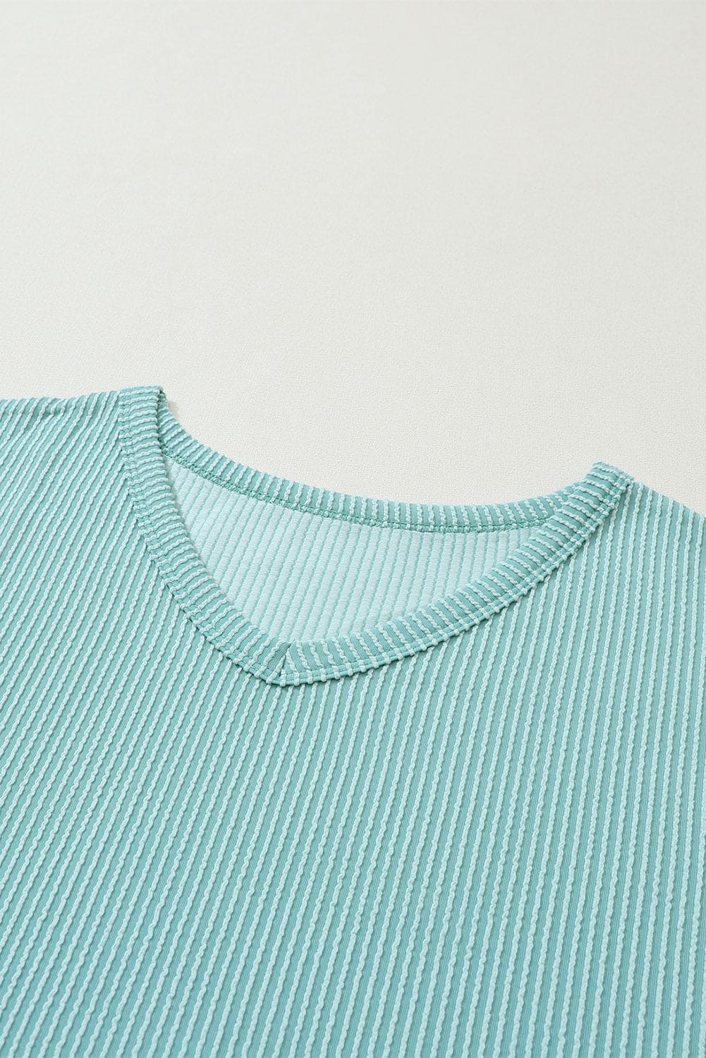 Grass Green Corded V Neck Slouchy Top Pocketed Shorts Set 75%Polyester+20%Viscose+5%Elastane Two Piece Sets by Fleurcouture | Fleurcouture