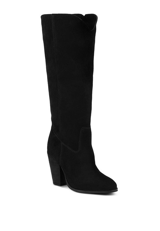 GREAT-STORM Suede Leather Calf Boots Black 5 by Rag Company | Fleurcouture
