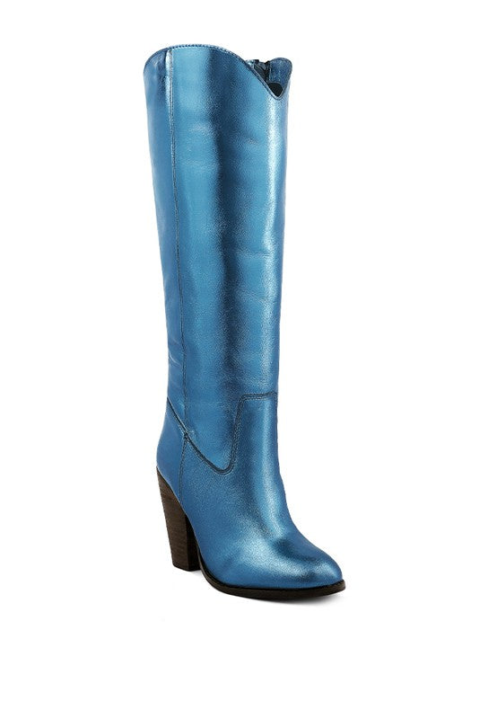 GREAT-STORM Suede Leather Calf Boots Blue 5 by Rag Company | Fleurcouture