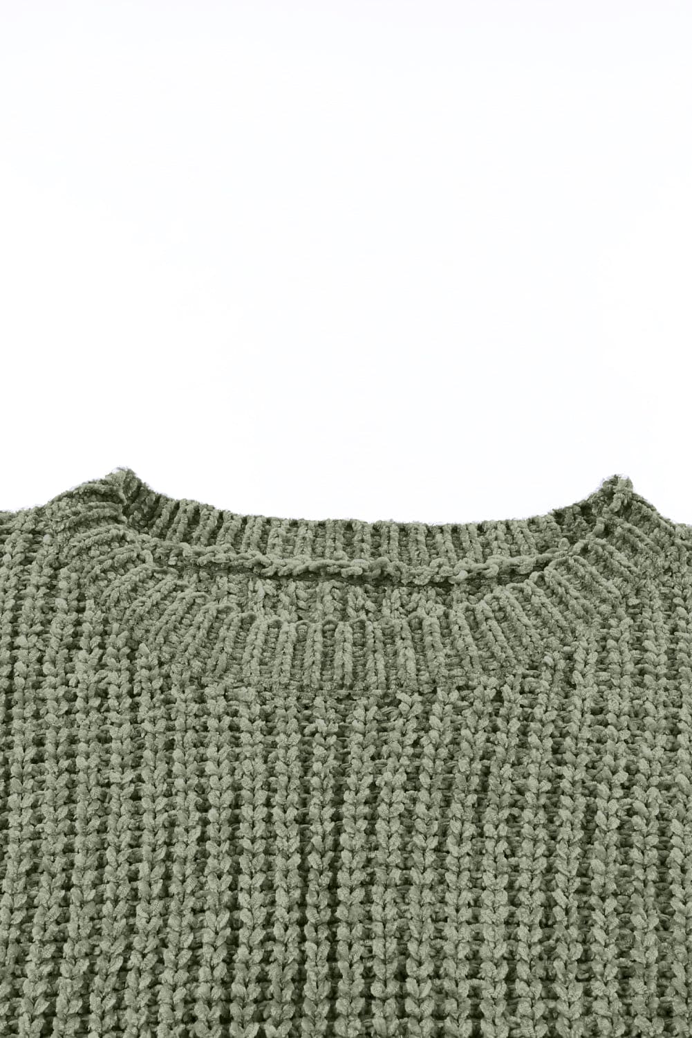 Green Long Sleeve Round Hem Cable Knit Sweater Green 100%Polyester Sweater by Fleurcouture | Fleurcouture