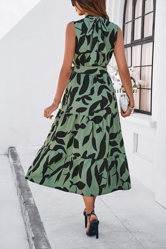 Halter Tie back midi dress Green by Miss Sparkling | Fleurcouture