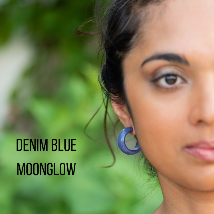 Haskell Hoop Earrings Denim Blue Moonglow Haskell Hoops by Leetie Lovendale | Fleurcouture