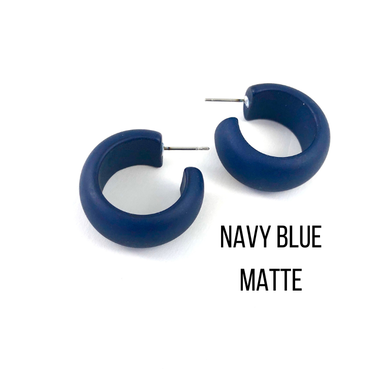 Haskell Hoop Earrings Navy Blue Matte Haskell Hoops by Leetie Lovendale | Fleurcouture