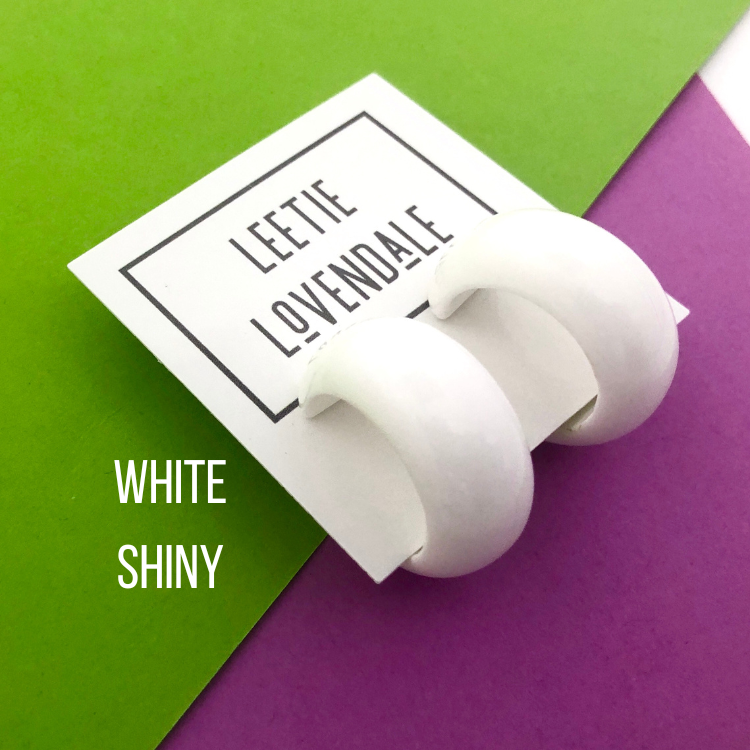 Haskell Hoop Earrings White Shiny Haskell Hoops by Leetie Lovendale | Fleurcouture