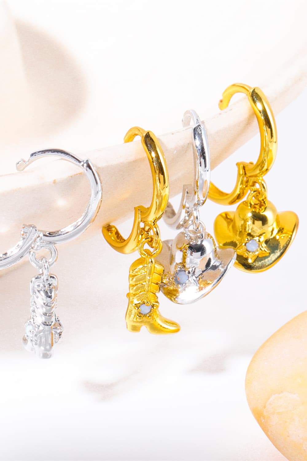 Hat & Boot Shape Asymmetrical Copper 14K Gold Plated Earrings One Size Jewelry by Trendsi | Fleurcouture