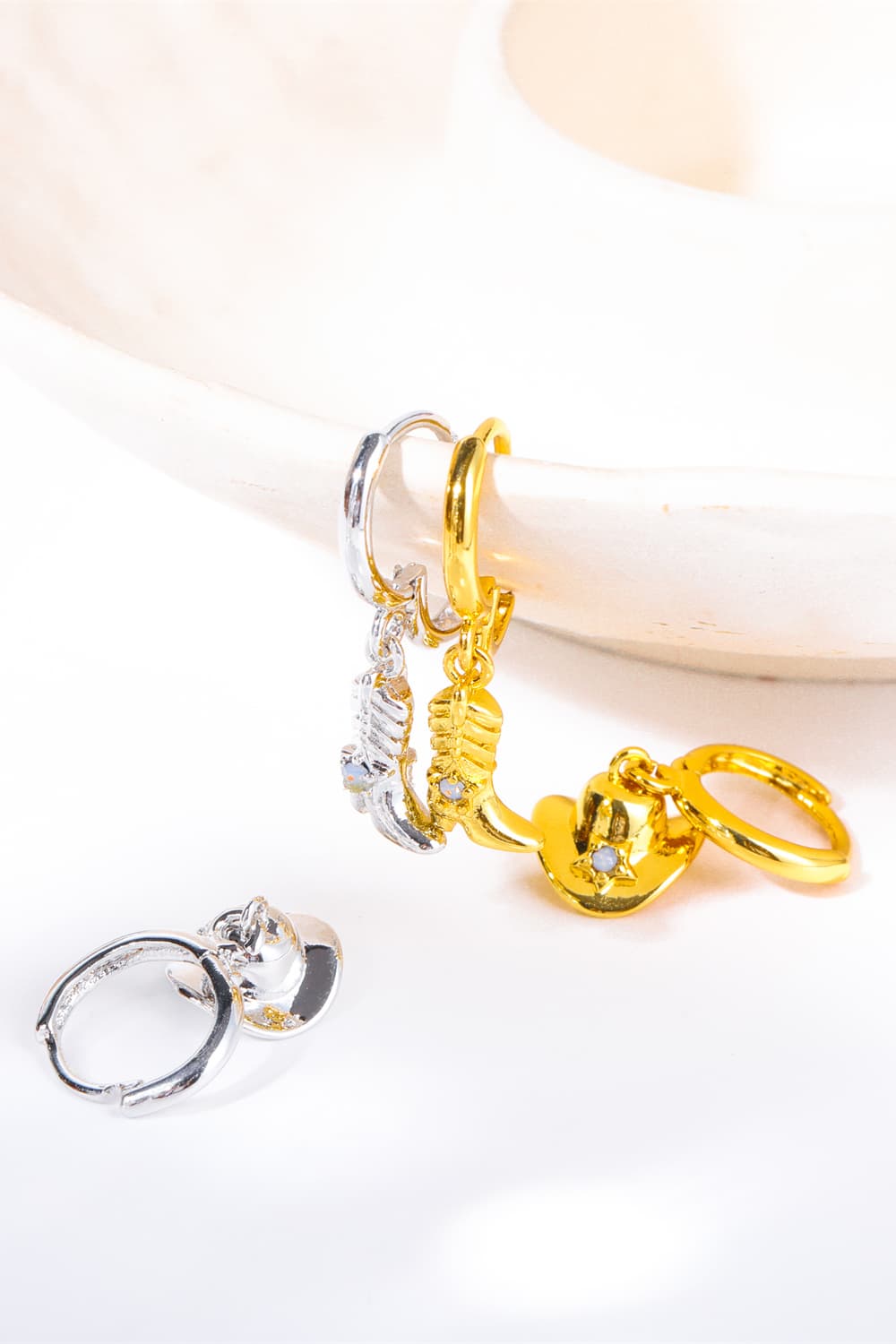 Hat & Boot Shape Asymmetrical Copper 14K Gold Plated Earrings One Size Jewelry by Trendsi | Fleurcouture