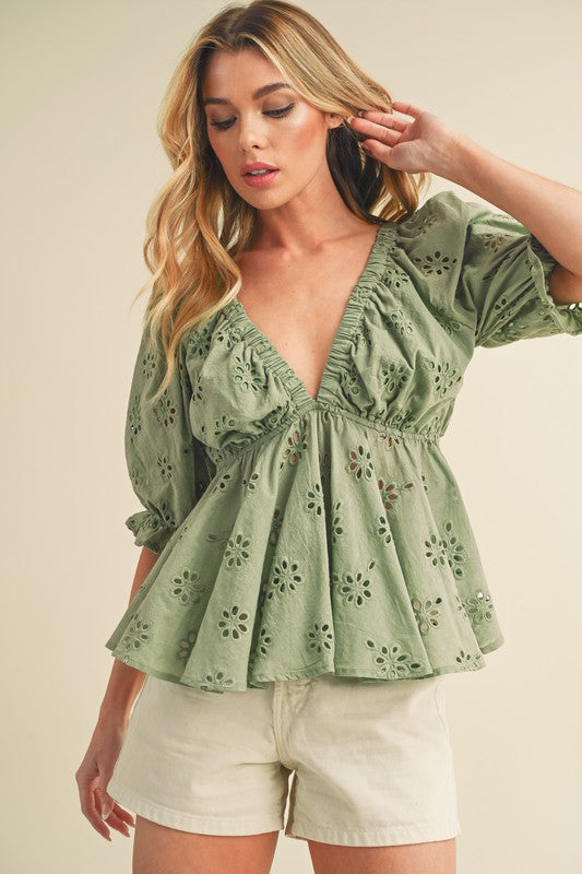 Hazle Eyelet Embroidered Top S by Aemi + Co | Fleurcouture